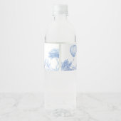 Blue Toile Safari Baby shower Waterfles Etiket (Achterkant)