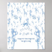 Blue Toile Safari Dier Baby shower Luier Poster (Voorkant)
