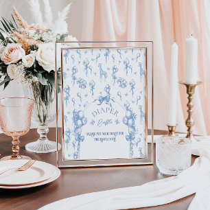 Blue Toile Safari Dier Baby shower Luier Poster