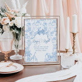 Blue Toile Safari Dier Baby shower Luier Raffle Poster