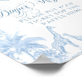 Blue Toile Safari Dier Baby shower Luier Raffle Poster (Hoek)