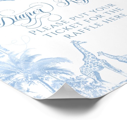Blue Toile Safari Dier Baby shower Luier Raffle Poster (Hoek)