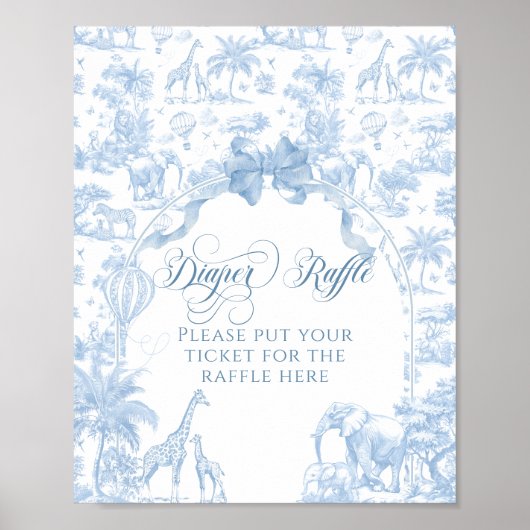 Blue Toile Safari Dier Baby shower Luier Raffle Poster (Voorkant)