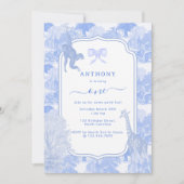 Blue Toile Safari Dieren Chinoiserie Jongen Verjaa Kaart (Voorkant)