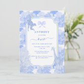 Blue Toile Safari Dieren Chinoiserie Jongen Verjaa Kaart (Staand voorkant)