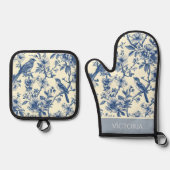 Blue Toile Shabby Chic Gepersonaliseerd Ovenwant & Pannenlap Set (Voorkant)