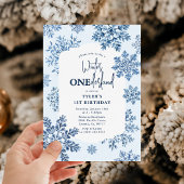 Blue Toile Snowflake Winter 1e verjaardag Kaart