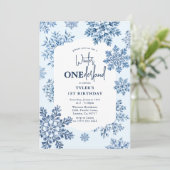 Blue Toile Snowflake Winter 1e verjaardag Kaart (Staand voorkant)