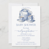 Blue Toile Tea Service Boy Baby shower Kaart (Voorkant)
