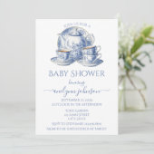 Blue Toile Tea Service Boy Baby shower Kaart (Staand voorkant)