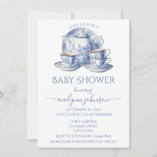 Blue Toile Tea Service Boy Baby shower Kaart