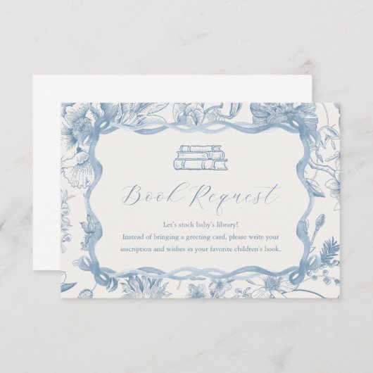 Blue Toile Teddy Bear Baby shower Boek Kaart (Voorkant / Achterkant)