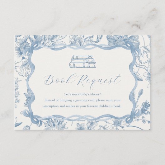 Blue Toile Teddy Bear Baby shower Boek Kaart (Voorkant)