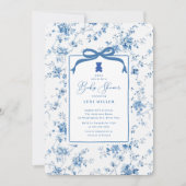 Blue Toile Teddy Bear Baby shower Kaart (Voorkant)