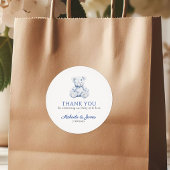 Blue Toile Teddy Bear Boy Baby shower Favoriet Ronde Sticker