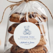 Blue Toile Teddy Bear Boy Baby shower Favoriet Ronde Sticker