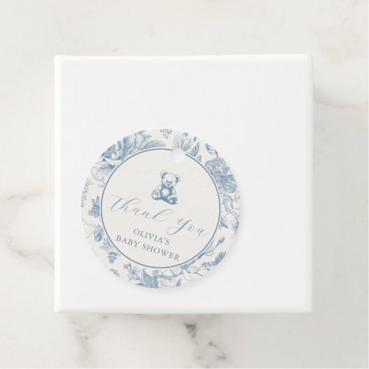 Blue Toile Teddy Bear Label (In situ)