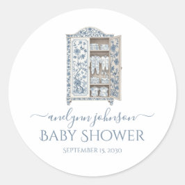 Blue Toile Victorian Wardrobe Baby Shower Ronde Sticker