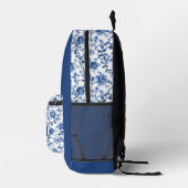 Blue Toile Waterverf Floral Monogram Initiaal Naam Bedrukte Rugzak (Rechts)