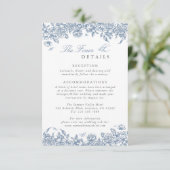 Blue Toile Wedding Details Behuizing Kaart Floral (Staand voorkant)