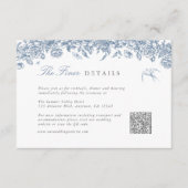 Blue Toile Wedding Details Enclosure Kaart QR-code (Voorkant)