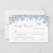 Blue Toile Wedding RSVP Kaart met Maaltijdkeuzes (Voorkant)