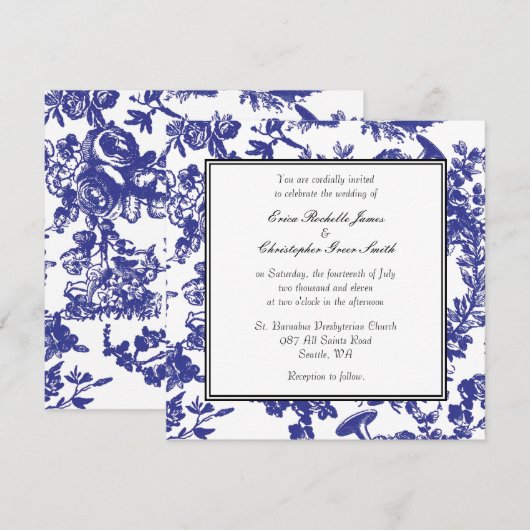 Blue Toile Wedding Uitnodiging (Voorkant / Achterkant)