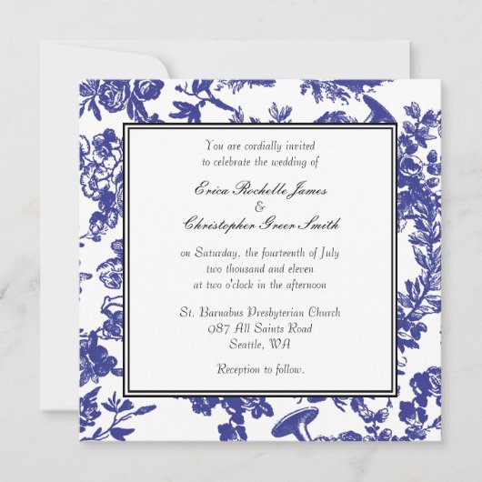 Blue Toile Wedding Uitnodiging (Voorkant)