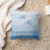 Blue Ton sur Ton Striped Wedding or Jubileum Kussen (Deken)