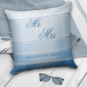 Blue Ton sur Ton Striped Wedding or Jubileum Kussen