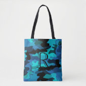Blue Tone Camouflage Pattern met Monogram Tote Bag (Voorkant)