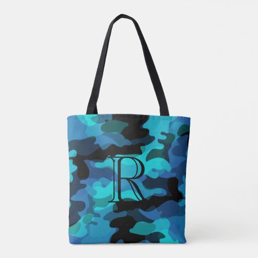 Blue Tone Camouflage Pattern met Monogram Tote Bag (Achterkant)