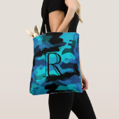 Blue Tone Camouflage Pattern met Monogram Tote Bag (Dichtbij)