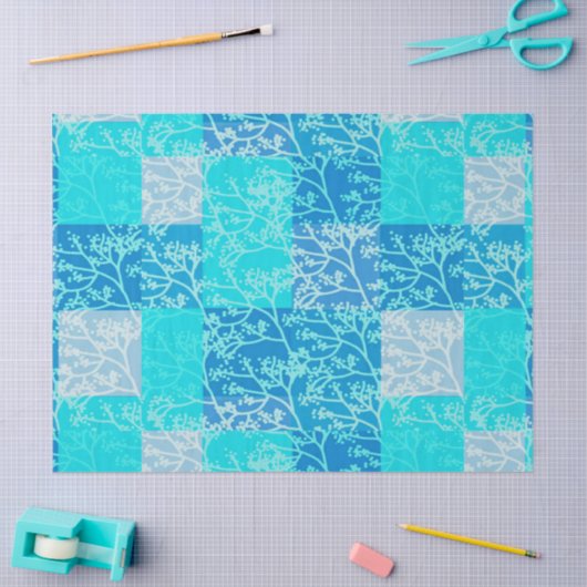 Blue Tones Foliage Plaids Design Tissuepapier (Craft)