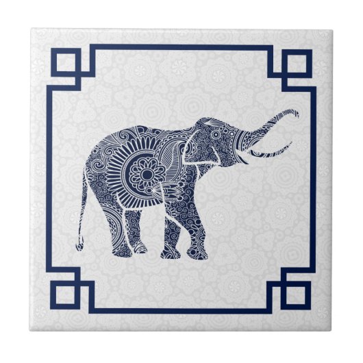 Blue Tones Leuke Retro Bloemenolifant 2 met Lijst Tegeltje (Voorkant)