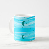 Blue Tones Night Sky - Mon & Stars Pattern Koffiemok (Voorkant links)