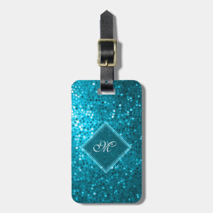 Blue Tones Retro Glitter en Sparkles 2 Bagagelabel
