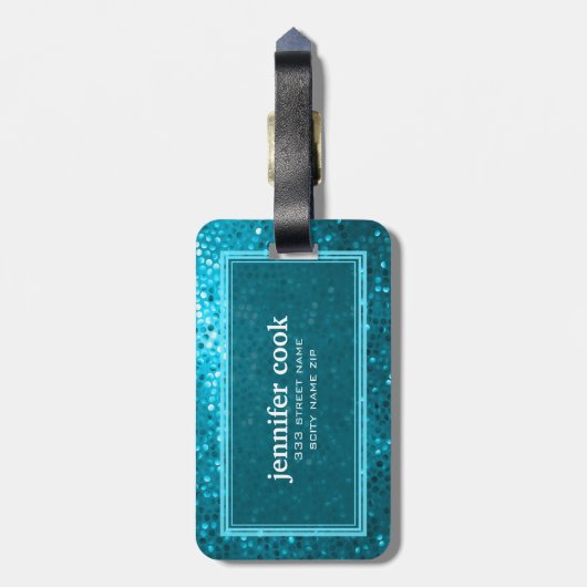 Blue Tones Retro Glitter en Sparkles 2 Bagagelabel (Achterkant verticaal)