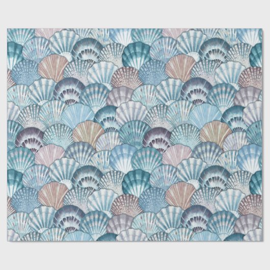 Blue Tones Zee Shell Pattern Cadeaupapier (Vlak)