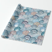 Blue Tones Zee Shell Pattern Cadeaupapier (Uitgerold)