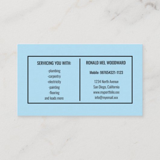 Blue Tool Handyman Services Visitekaartje (Achterkant)
