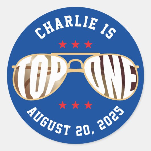 Blue Top One Fighter Pilot Theme Eerste Verjaardag Ronde Sticker (Voorkant)