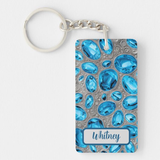 Blue Topaz en Silver Geïnspireerde Sleutelhanger ( (Voorkant)