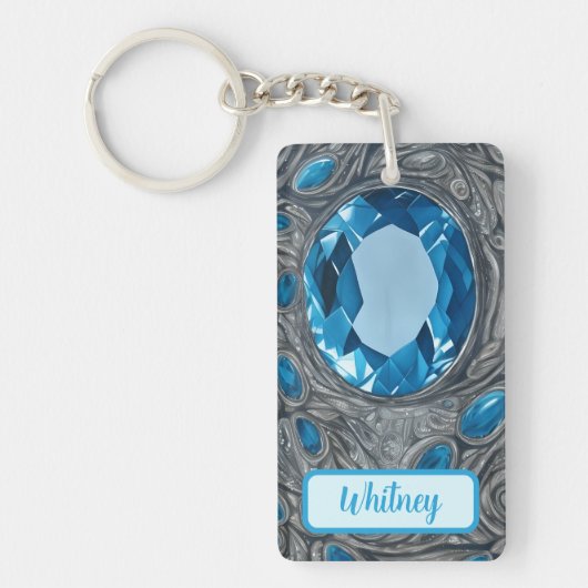 Blue Topaz en Silver Geïnspireerde Sleutelhanger ( (Voorkant)