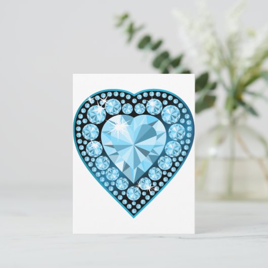 Blue Topaz Gem Heart Briefkaart (Staand voorkant)