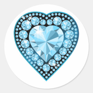 Blue Topaz Gem Heart Ronde Sticker