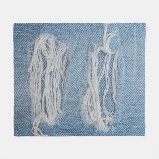 Blue torn denim jeans texture background. Stylish, Fleece Deken (Voorkant (Horizontaal))