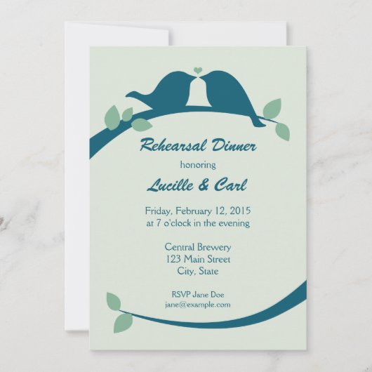Blue Tortelduifjes Rehearsal Dinner Invitations Kaart (Voorkant)