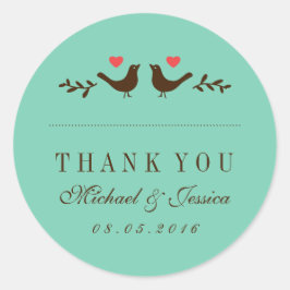 Blue Tortelduifjes Rustic Wedding Hartelijk dank,  Ronde Sticker