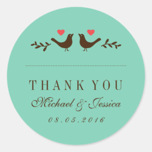 Blue Tortelduifjes Rustic Wedding Hartelijk dank, Ronde Sticker